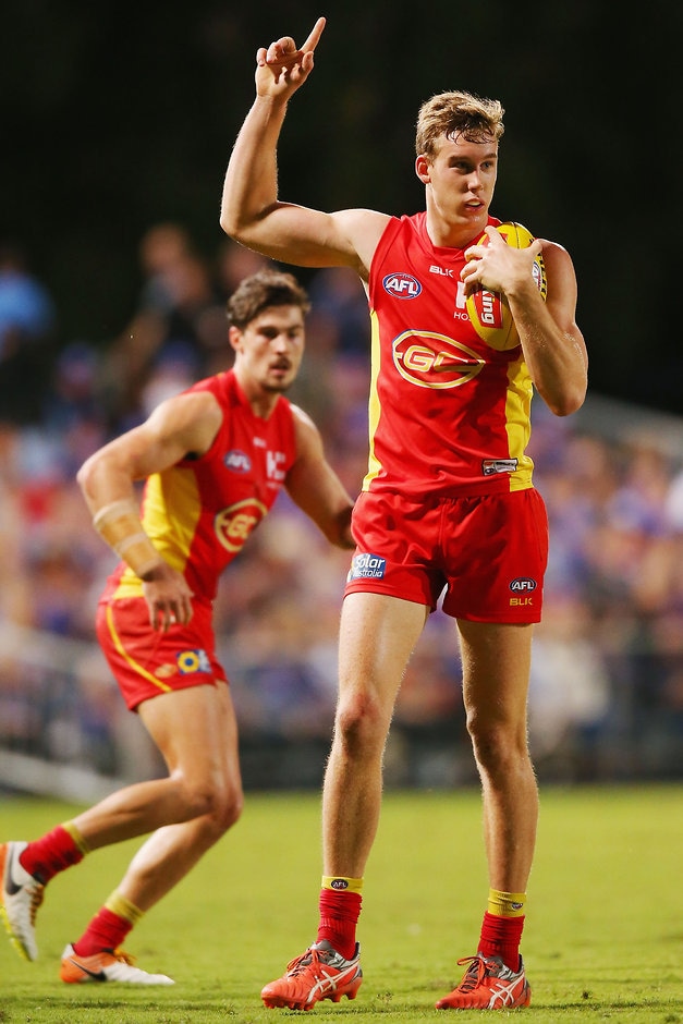 AFL 2016 Rd 17 - Western Bulldogs v Gold Coast Suns CAIRNS, AUSTRALIA - JULY 16: Tom Lynch of the Suns reacts after he marks the ball during the round 17 AFL match between the Western Bulldogs and the Gold Coast Suns at Cazaly's Stadium on July 16, 2016 in Cairns, Australia. (Photo by Michael Dodge/Getty Images/AFL Media)